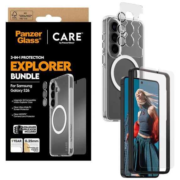 Bundle 3 în 1 Explorer pentru Samsung S26, PanzerGlass