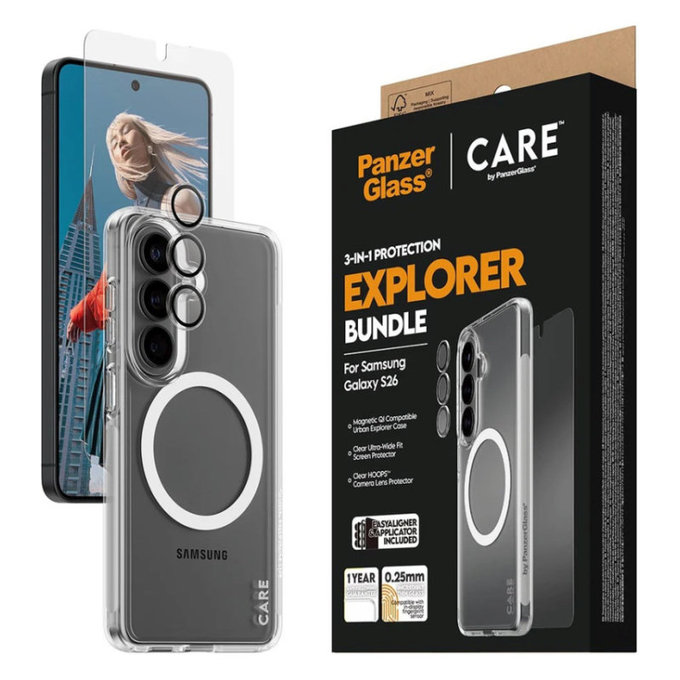 Bundle 3 în 1 Explorer pentru Samsung S26, PanzerGlass