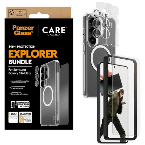 Bundle 3 în 1 Explorer pentru Samsung S26 Ultra, PanzerGlass