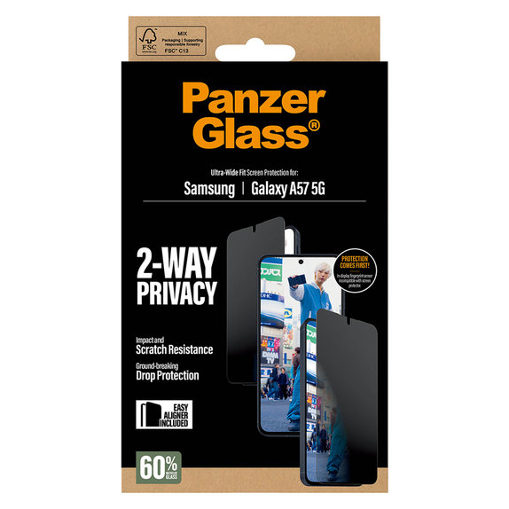 Sticlă securizată UWF Privacy cu aplicator pentru Samsung Galaxy A57, Transparent, PanzerGlass