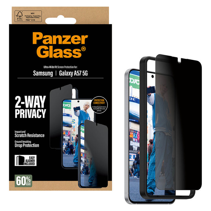 Sticlă securizată UWF Privacy cu aplicator pentru Samsung Galaxy A57, Transparent, PanzerGlass