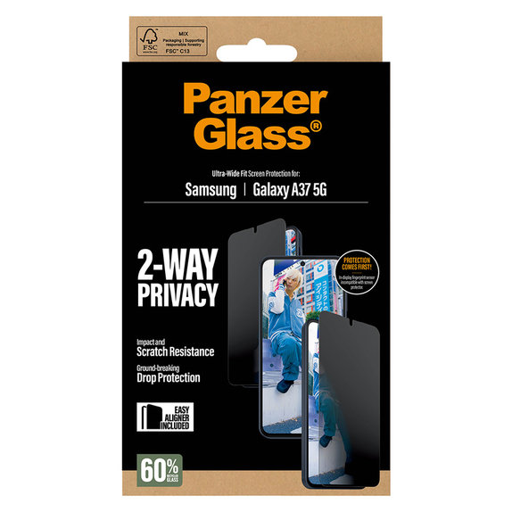 Sticlă securizată UWF Privacy cu aplicator pentru Samsung Galaxy A37, Transparent, PanzerGlass
