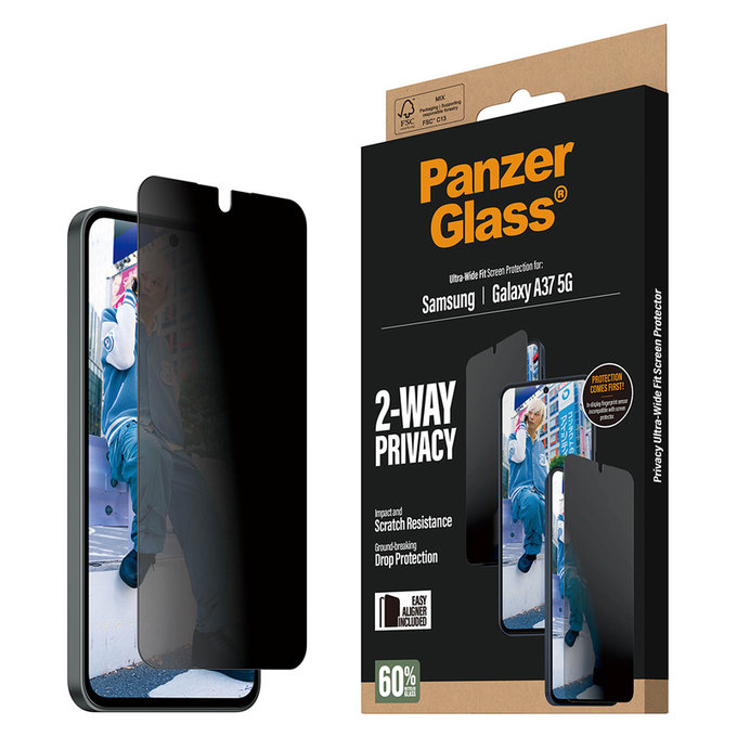 Sticlă securizată UWF Privacy cu aplicator pentru Samsung Galaxy A37, Transparent, PanzerGlass