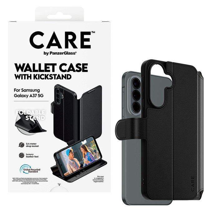 Caz Wallet Kickstand pentru Samsung Galaxy A37, Negru, PanzerGlass