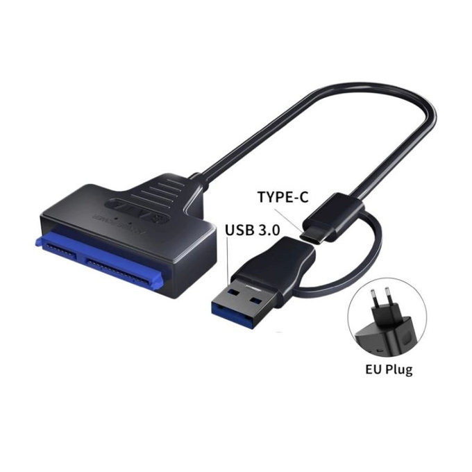 Adaptor USB 3.0 / USB-C la SATA pentru HDD/SSD de 2.5" și 3.5", cu sursă de alimentare