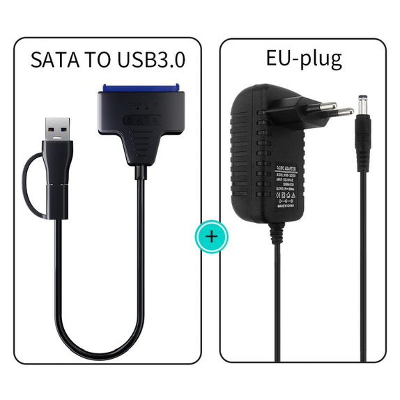 Adaptor USB 3.0 / USB-C la SATA pentru HDD/SSD de 2.5" și 3.5", cu sursă de alimentare