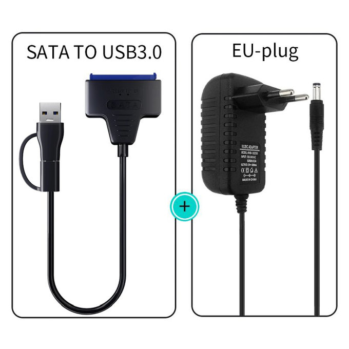 Adaptor USB 3.0 / USB-C la SATA pentru HDD/SSD de 2.5" și 3.5", cu sursă de alimentare