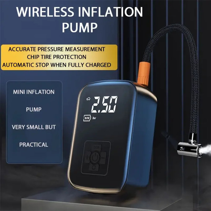 Compresor de aer fără fir cu afișaj digital, 150 PSI, negru