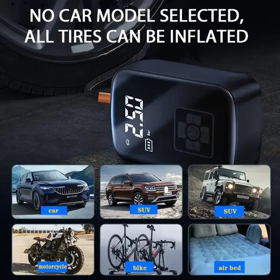 Compresor de aer fără fir cu afișaj digital, 150 PSI, negru