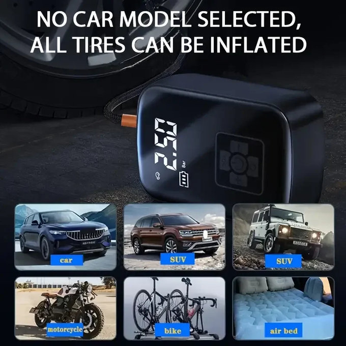Compresor de aer fără fir cu afișaj digital, 150 PSI, negru