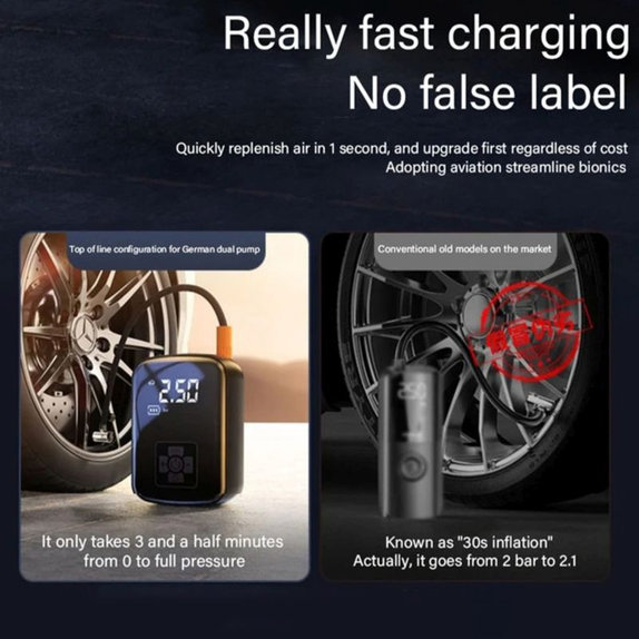 Compresor de aer fără fir cu afișaj digital, 150 PSI, negru