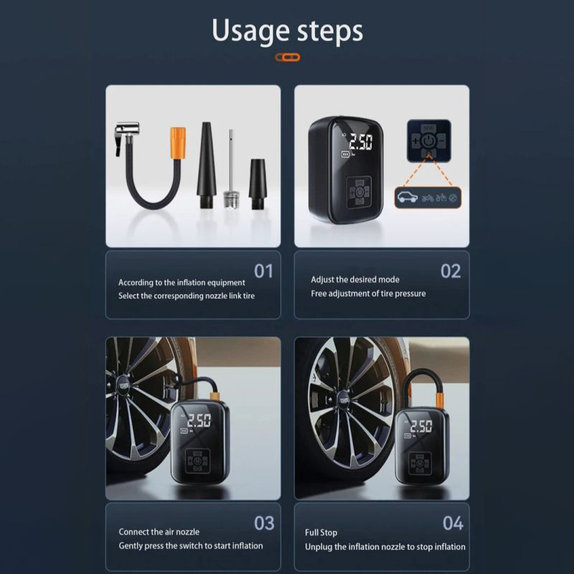 Compresor de aer fără fir cu afișaj digital, 150 PSI, negru