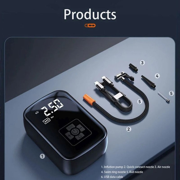 Compresor de aer fără fir cu afișaj digital, 150 PSI, negru