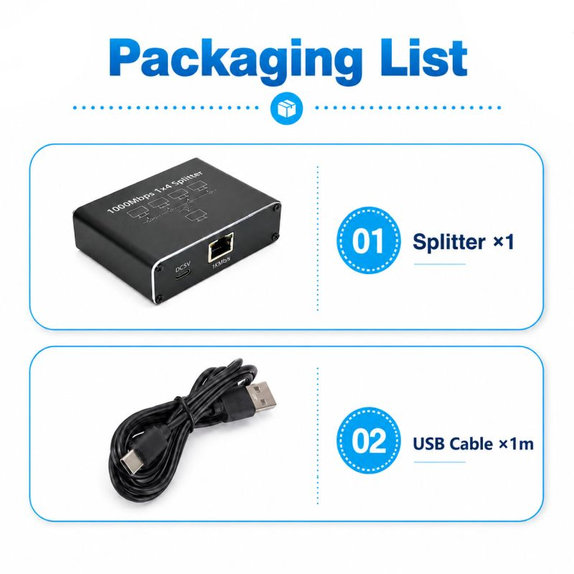 Switch Gigabit Ethernet RJ45 cu 4 porturi, 1000 Mbps