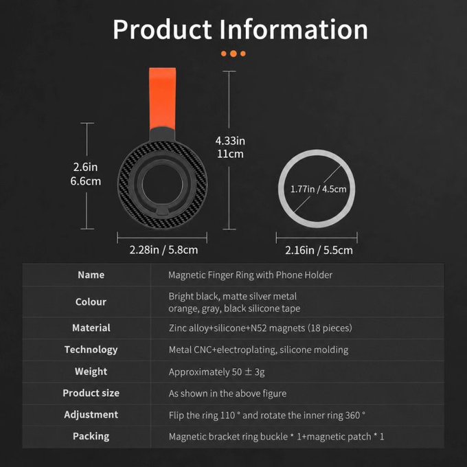 Suport magnetic pentru telefon cu șnur, negru-portocaliu