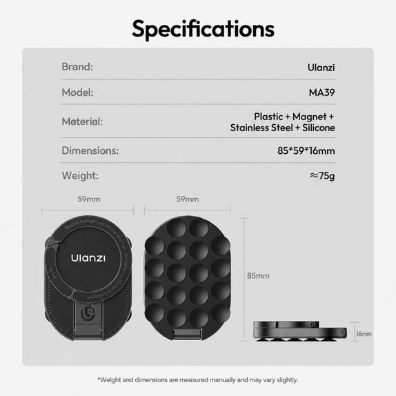 Suport magnetic cu ventuză Ulanzi MA39, negru