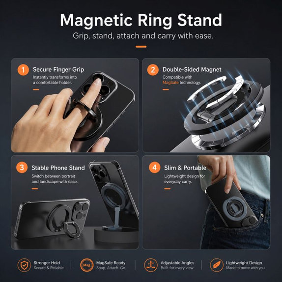 Suport magnetic pliabil cu două fețe pentru MagSafe, negru