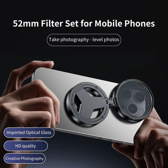 Filtru polarizator CPL de 52mm cu suport magnetic pentru smartphone