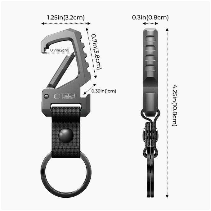 Breloc Slidelock Carabiner Keychain, Gunmetal, Tech-Protect