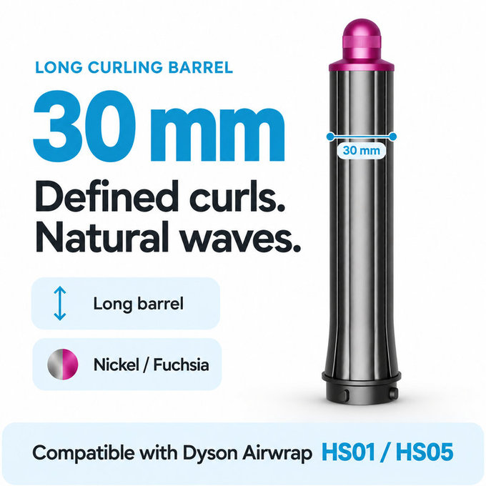 Accesoriu lung pentru bucle pentru Dyson Airwrap HS01, HS05, 30 mm, Nickel / Fuchsia