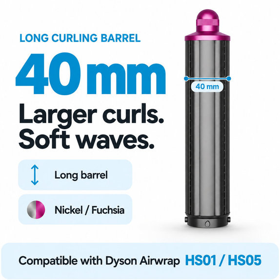 Accesoriu lung pentru bucle pentru Dyson Airwrap HS01, HS05, 40 mm, Nickel / Fuchsia