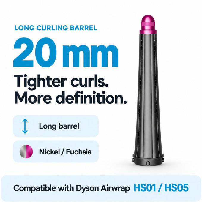 Accesoriu lung pentru bucle pentru Dyson Airwrap HS01, HS05, 20 mm, Nickel / Fuchsia