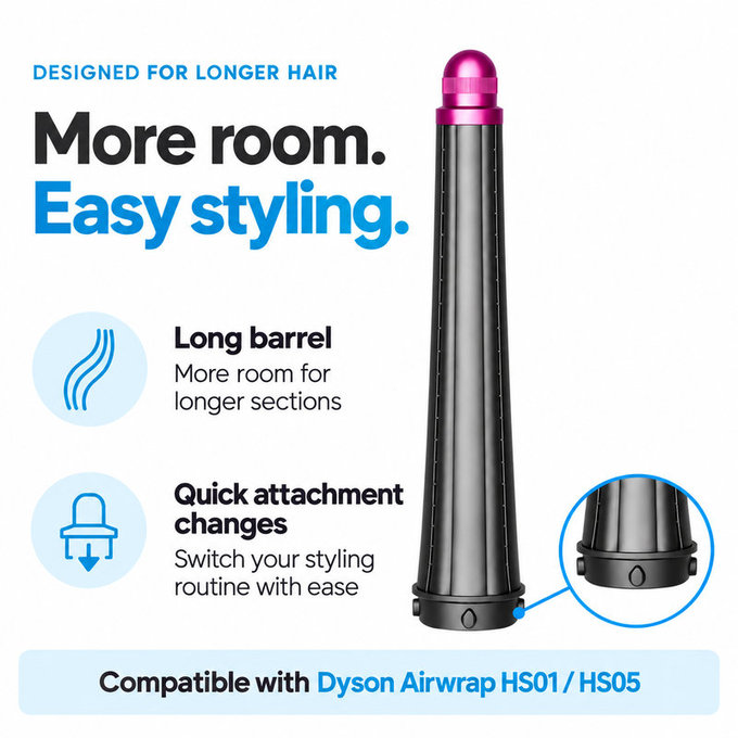Accesoriu lung pentru bucle pentru Dyson Airwrap HS01, HS05, 20 mm, Nickel / Fuchsia