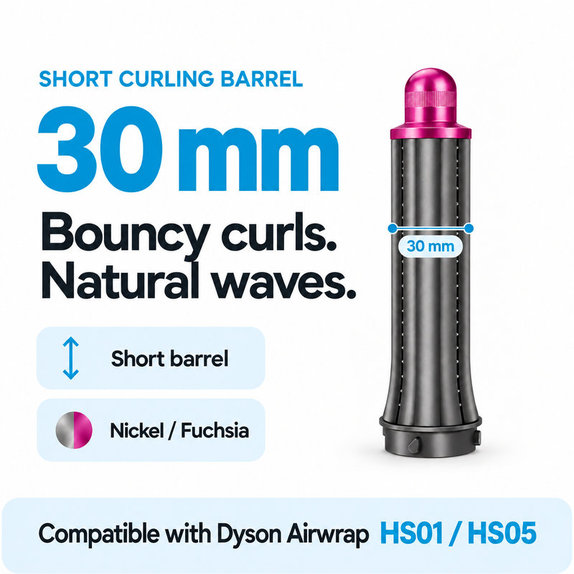 Accesoriu scurt pentru bucle pentru Dyson Airwrap HS01, HS05, 30 mm, Nickel / Fuchsia