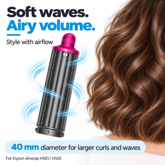 Accesoriu scurt pentru bucle pentru Dyson Airwrap HS01, HS05, 40 mm, Nickel / Fuchsia