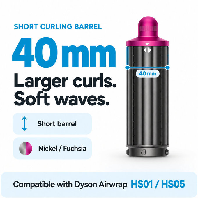 Accesoriu scurt pentru bucle pentru Dyson Airwrap HS01, HS05, 40 mm, Nickel / Fuchsia