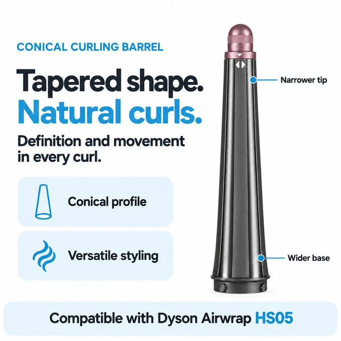 Accesoriu conic pentru bucle pentru Dyson Airwrap HS05, Ceramic Pink / Rose Gold