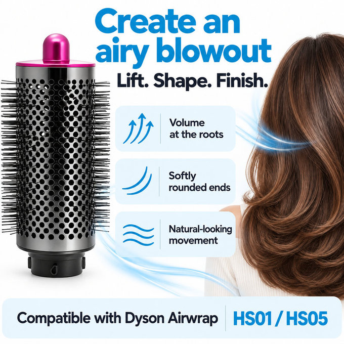 Perie rotundă mare pentru volum pentru Dyson Airwrap HS01, HS05, Iron / Fuchsia