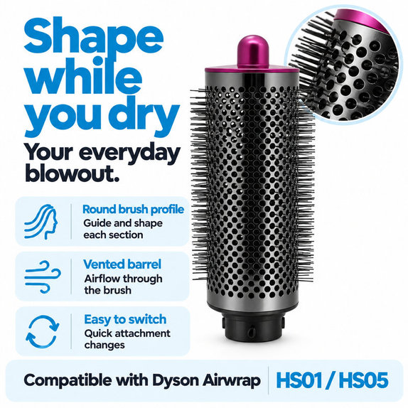 Perie rotundă mare pentru volum pentru Dyson Airwrap HS01, HS05, Iron / Fuchsia