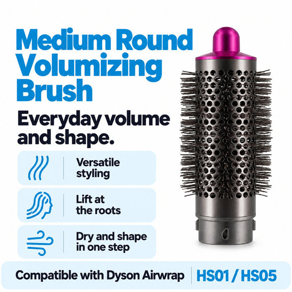 Perie rotundă medie pentru volum pentru Dyson Airwrap HS01, HS05, Iron / Fuchsia