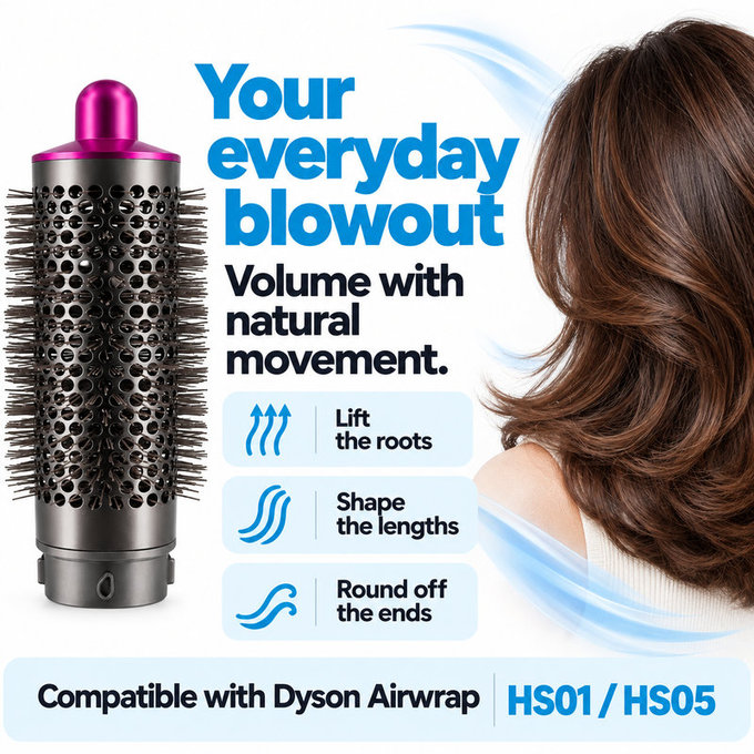 Perie rotundă medie pentru volum pentru Dyson Airwrap HS01, HS05, Iron / Fuchsia