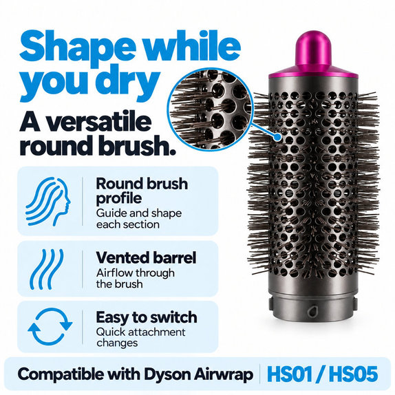 Perie rotundă medie pentru volum pentru Dyson Airwrap HS01, HS05, Iron / Fuchsia