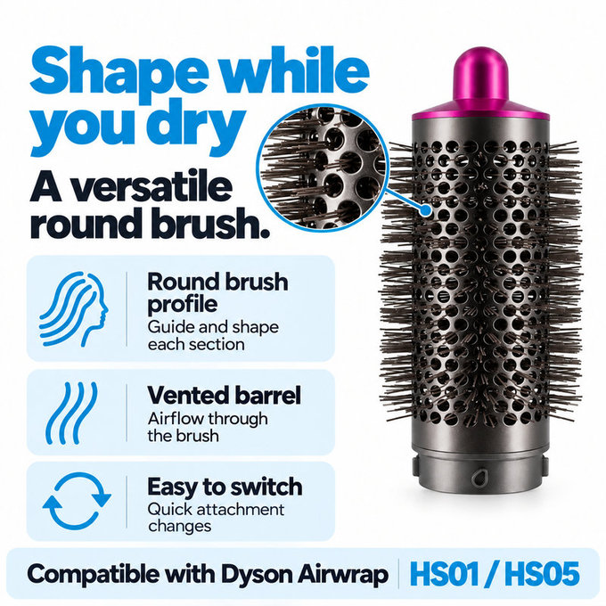 Perie rotundă medie pentru volum pentru Dyson Airwrap HS01, HS05, Iron / Fuchsia