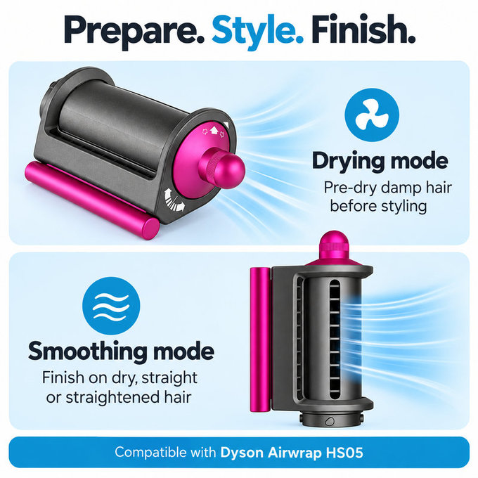 Accesoriu Coanda pentru netezire și uscare pentru Dyson Airwrap HS05, Iron / Fuchsia
