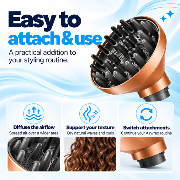 Difuzor Wave + Curl pentru Dyson Airwrap HS01, HS05, HS08, Copper
