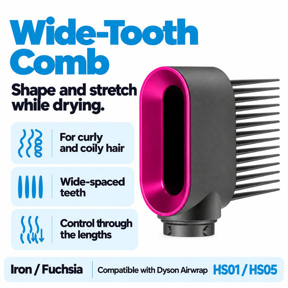 Pieptene cu dinți rari pentru Dyson Airwrap HS01, HS05, Iron / Fuchsia