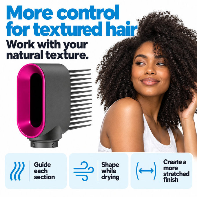Pieptene cu dinți rari pentru Dyson Airwrap HS01, HS05, Iron / Fuchsia