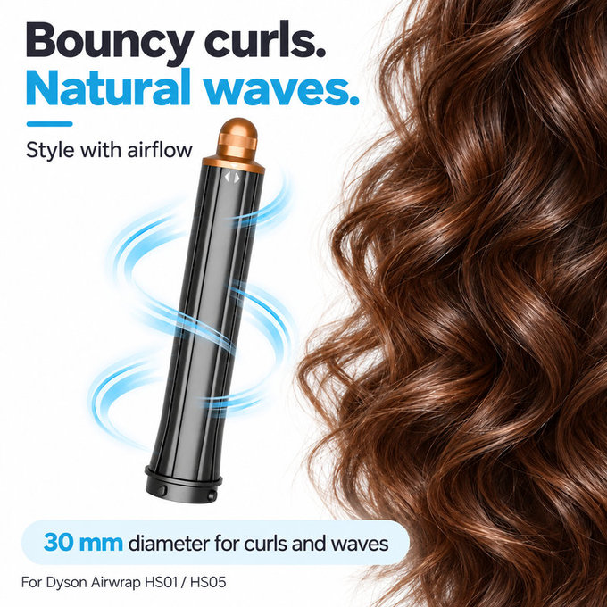 Accesoriu lung pentru bucle pentru Dyson Airwrap HS01, HS05, 30 mm, Nickel / Copper