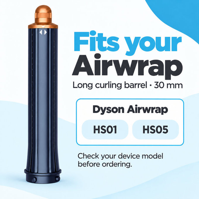 Accesoriu lung pentru bucle pentru Dyson Airwrap HS01, HS05, 30 mm, Prussian Blue / Rich Copper