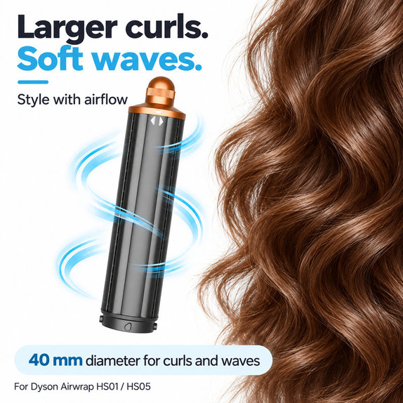 Accesoriu lung pentru bucle pentru Dyson Airwrap HS01, HS05, 40 mm, Nickel / Copper