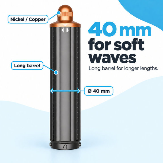Accesoriu lung pentru bucle pentru Dyson Airwrap HS01, HS05, 40 mm, Nickel / Copper
