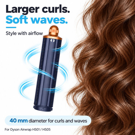 Accesoriu lung pentru bucle pentru Dyson Airwrap HS01, HS05, 40 mm, Prussian Blue / Rich Copper