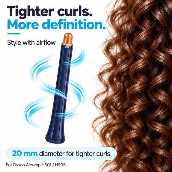 Accesoriu lung pentru bucle pentru Dyson Airwrap HS01, HS05, 20 mm, Prussian Blue / Rich Copper