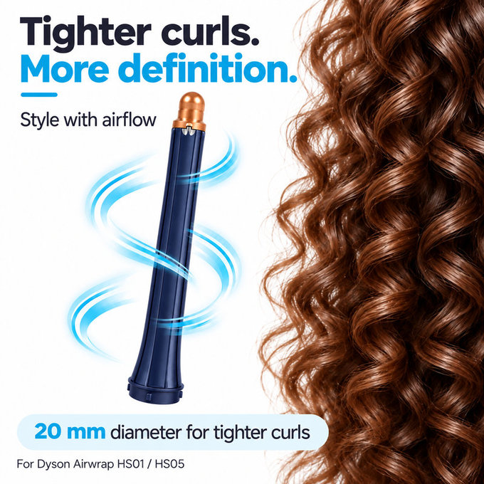 Accesoriu lung pentru bucle pentru Dyson Airwrap HS01, HS05, 20 mm, Prussian Blue / Rich Copper