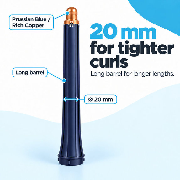 Accesoriu lung pentru bucle pentru Dyson Airwrap HS01, HS05, 20 mm, Prussian Blue / Rich Copper