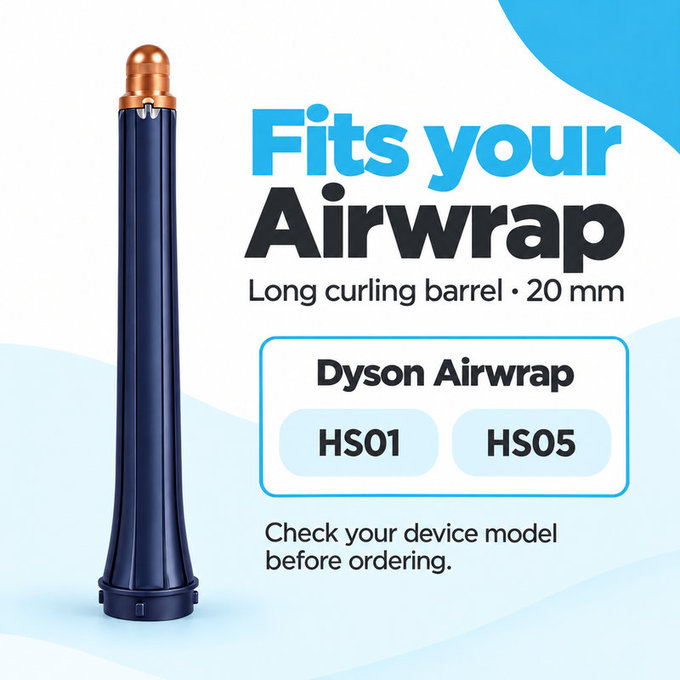 Accesoriu lung pentru bucle pentru Dyson Airwrap HS01, HS05, 20 mm, Prussian Blue / Rich Copper